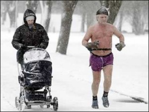 man running in snow 