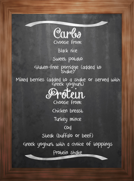 A typical evening meal menu for personal trainers