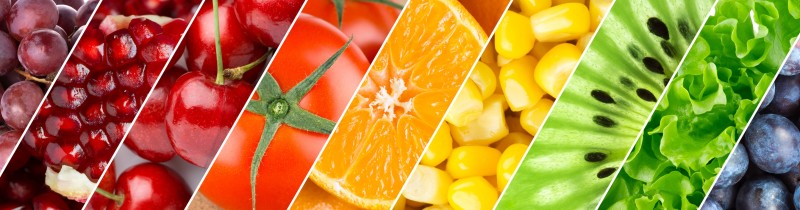 A colour range of fruit and vegetables