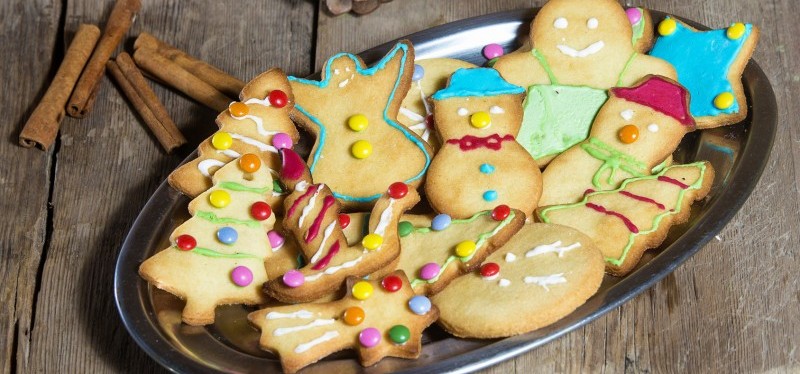 A plate of Christmas-themed cookies