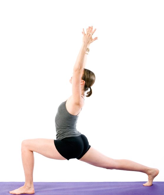 Sally Parkes performing a variation of the lunge yoga pose