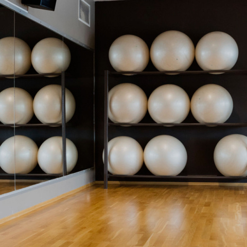 Exercise studio in a gym used for exercise to music classes