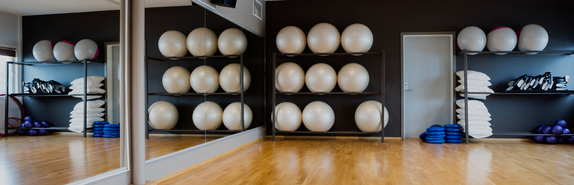 Exercise studio in a gym used for exercise to music classes