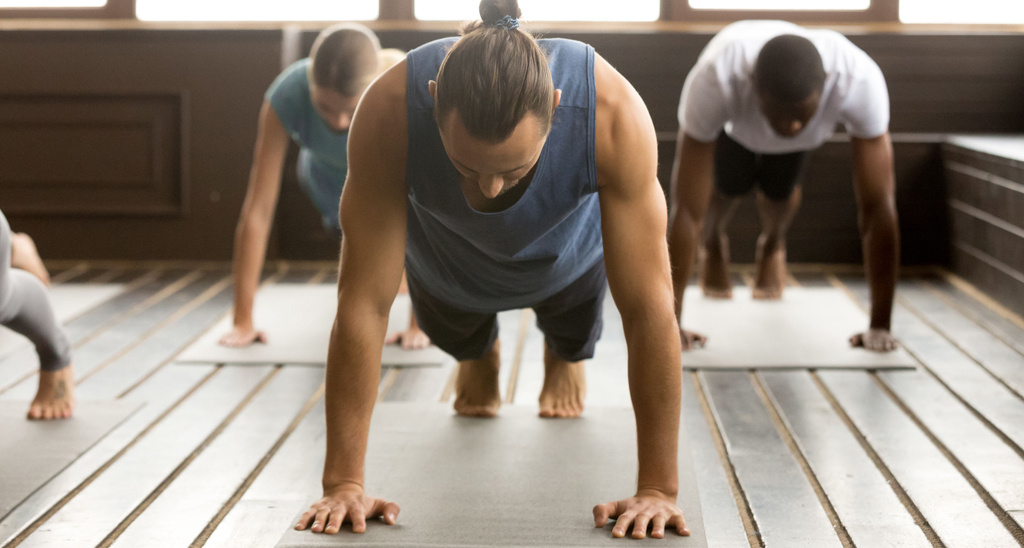 A plank being performed in Pilates class