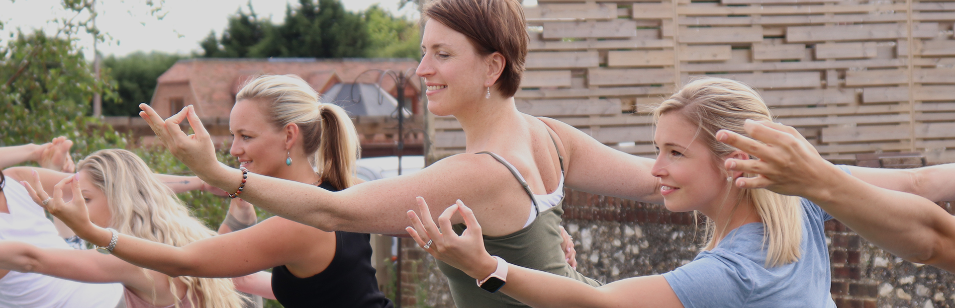 Yoga teacher Sally Parkes teaching yoga at a retreat