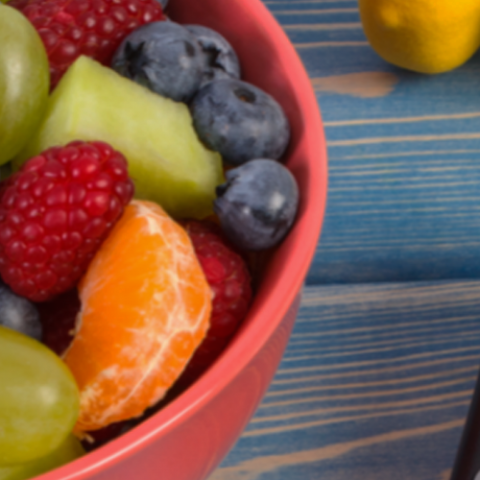 fruit bowl next to blood sugar monitor