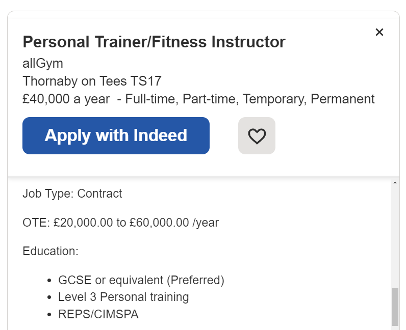 Personal Trainer Job Advert