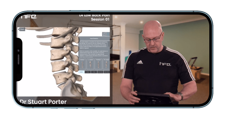 Dr Stuart Porter leading Low Back Pain lecture on iPhone screen