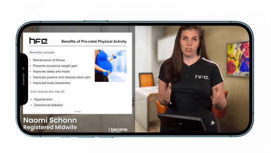 Pre and postnatal lecture by registered midwife shown on iPhone screen