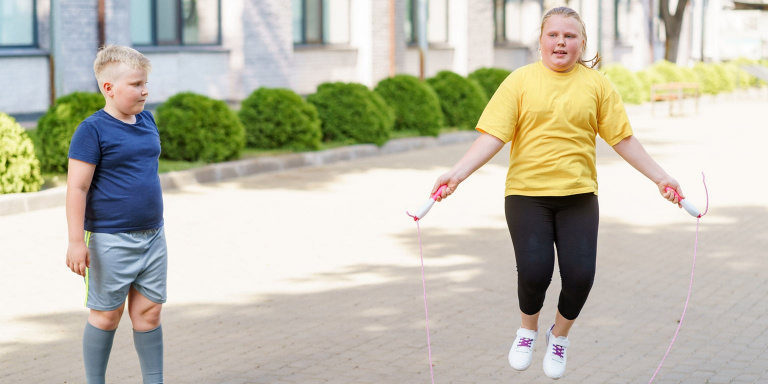 overweight children playing