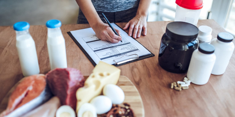 nutrition supplements on kitchen table