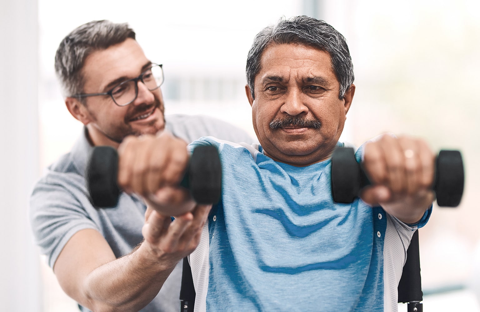 Referred client working out in the gym