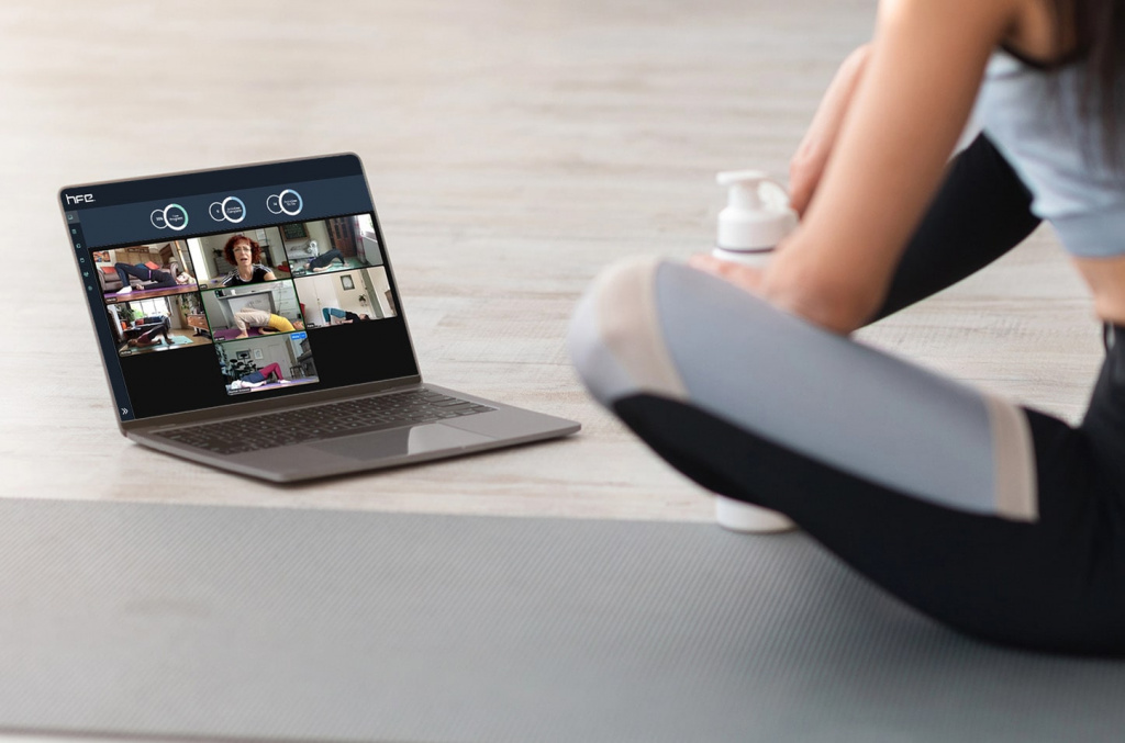 Student watching online virtual Pilates course